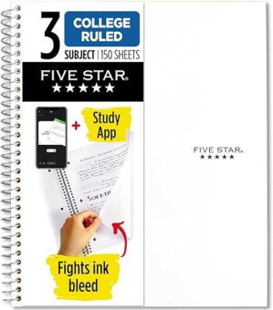 Five Star 3 Subject College Ruled Spiral Notebook