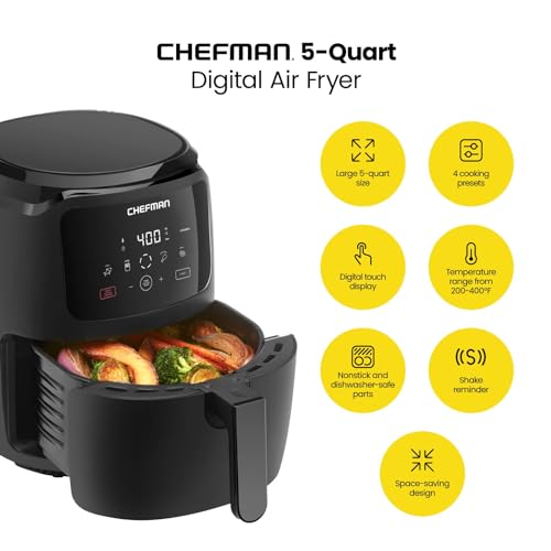 Chefman Digital 5 Qt Air Fryer, One Touch Presets - Image 2