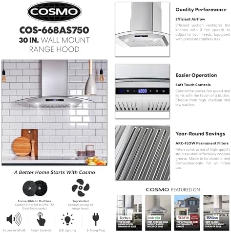 COSMO 30 in. Wall Mount Range Hood, 380 CFM - Image 3