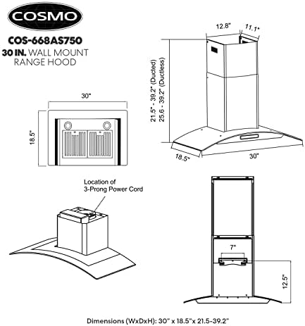 COSMO 30 in. Wall Mount Range Hood, 380 CFM - Image 5