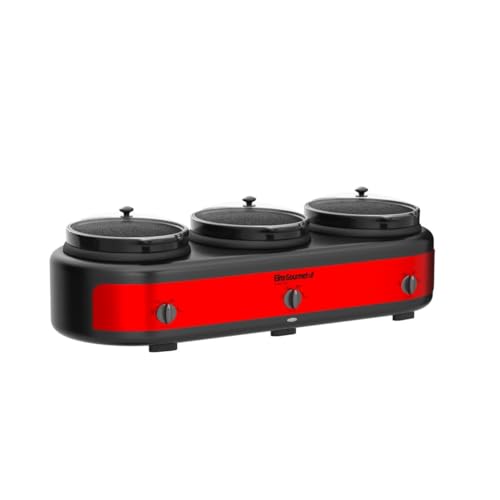 Elite Gourmet Triple Slow Cooker Buffet Server, Red - Image 3