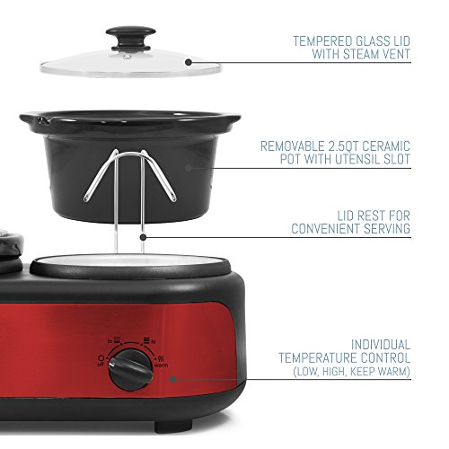 Elite Gourmet Triple Slow Cooker Buffet Server, Red - Image 4