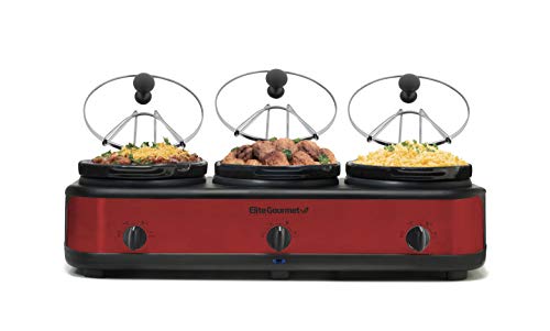 Elite Gourmet Triple Slow Cooker Buffet Server, Red - Image 2