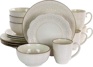 Elama Embossed Scalloped Stoneware Dinnerware Set, 16 Piece