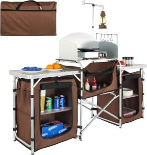 VEVOR Folding Outdoor Cooking Table with Storage