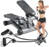 Sunny Health & Fitness Mini Stepper with Resistance Bands & App