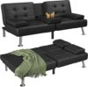 Flamaker Modern Faux Leather Convertible Futon Sofa