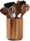 LOHONER Rotating Acacia Wood Kitchen Utensil Holder