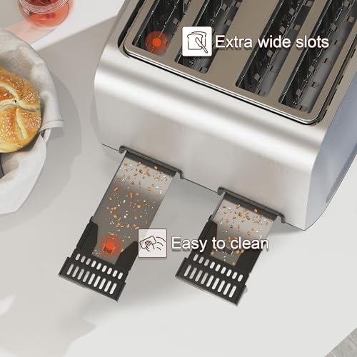 Runnatal 4 Slice Stainless Steel Extra-Wide Toaster - Image 3