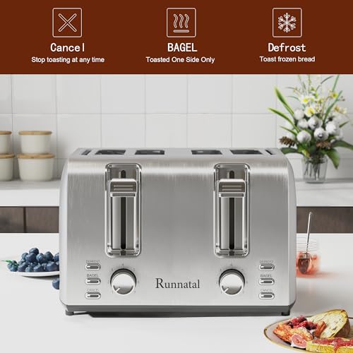 Runnatal 4 Slice Stainless Steel Extra-Wide Toaster - Image 4