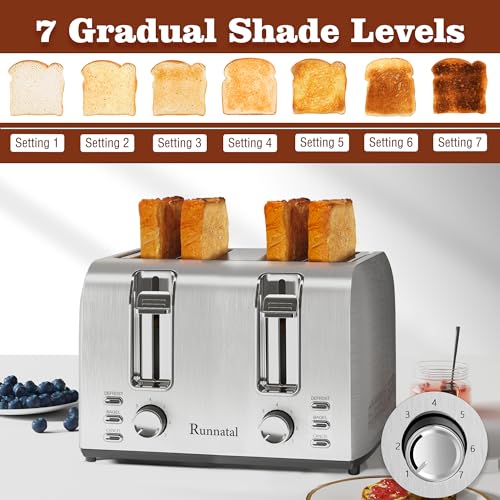 Runnatal 4 Slice Stainless Steel Extra-Wide Toaster - Image 5