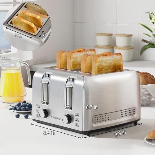 Runnatal 4 Slice Stainless Steel Extra-Wide Toaster - Image 2