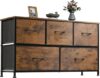 WLIVE Rustic Brown Fabric Dresser with 5 Drawers