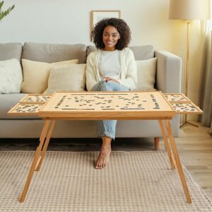 TEAKMAMA 27.6" Tall Wood Puzzle Table 1500 Pieces