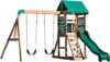 Backyard Discovery Buckley Hill Wooden Swing Set, Two Belt Swings, Covered Fort