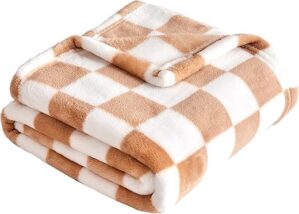 Yurhap Checkered Fleece Baby Blanket, 30''x40'', Khaki