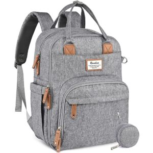 RUVALINO Diaper Bag Backpack, Large Capacity, Waterproof, Gray