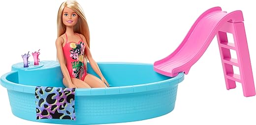 Barbie Doll & Pool Playset With Pink Slide