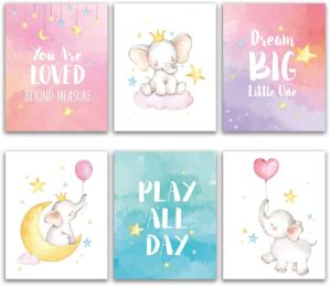 FALJIOK Elephant Nursery Wall Art Prints, 8″x10″ Set of 6