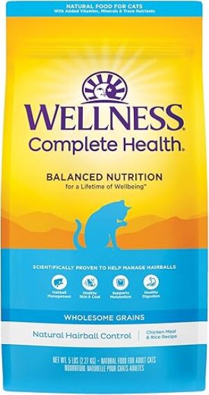 Wellness Hairball Control Chicken & Rice Dry Cat Food, 5 Pound Bag