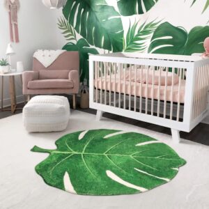 LIVEBOX Nursery Rug 35.5"x44" Green Leaf Shaped