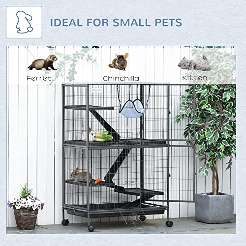 PawHut 50" 5-Tier Small Animal Cage, Silver - Image 3