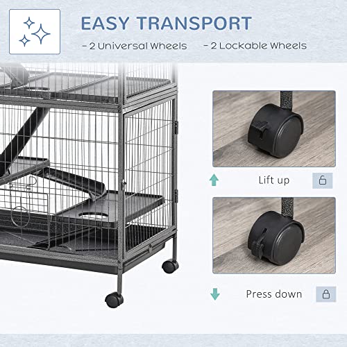 PawHut 50" 5-Tier Small Animal Cage, Silver - Image 4