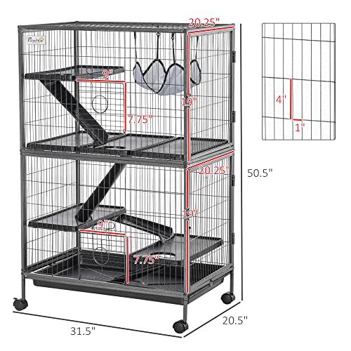 PawHut 50" 5-Tier Small Animal Cage, Silver - Image 5