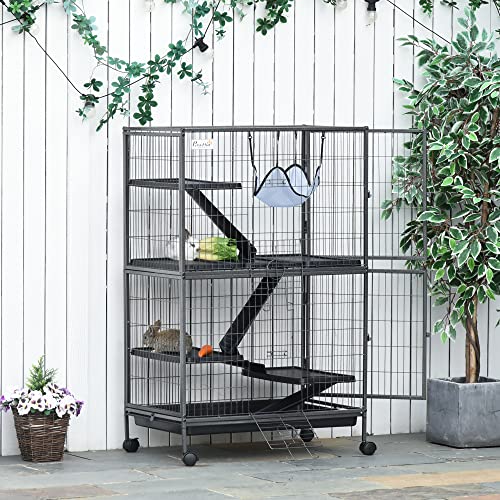 PawHut 50" 5-Tier Small Animal Cage, Silver - Image 2