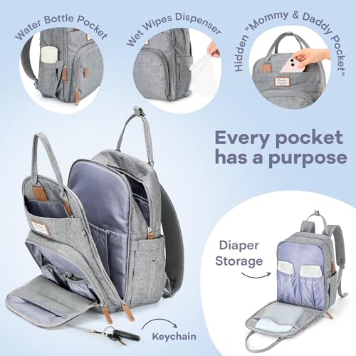 RUVALINO Diaper Bag Backpack, Large Capacity, Waterproof, Gray - Image 3
