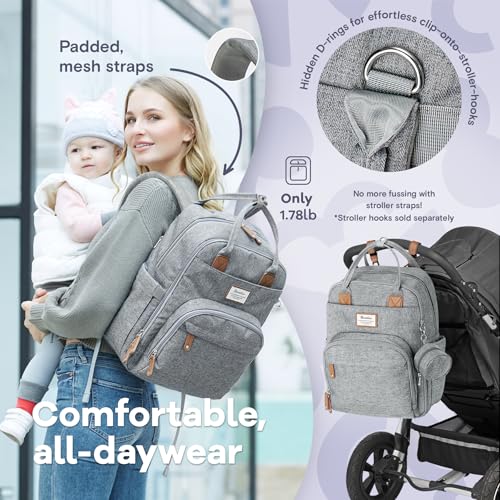RUVALINO Diaper Bag Backpack, Large Capacity, Waterproof, Gray - Image 4
