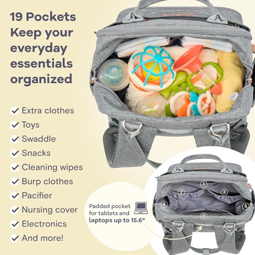 RUVALINO Diaper Bag Backpack, Large Capacity, Waterproof, Gray - Image 5