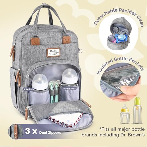 RUVALINO Diaper Bag Backpack, Large Capacity, Waterproof, Gray - Image 2