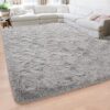 Beglad Soft Fluffy Shaggy Bedroom Rug, 4 ft x 5.3 ft, Grey