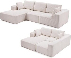 Huatean Home 108” Modular L-Shape Sofa Couch, Beige