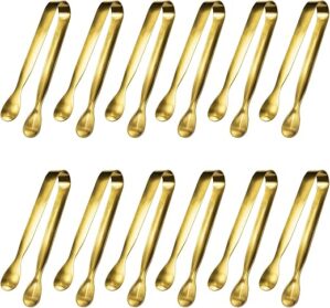 JCREN 12 Pcs Gold Mini Serving Tongs