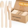 EZYLINKER 150 Count Disposable Wooden Cutlery Set