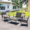 Shintenchi 4 Piece Patio Furniture Set, Black