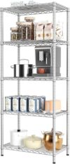 SINGAYE 5 Tier Wire Shelving Unit, Silver