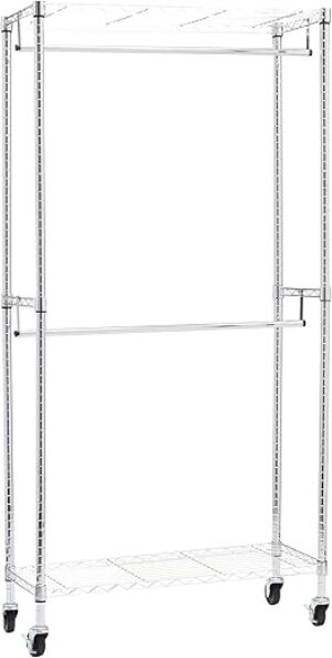 Amazon Basics Adjustable Double Rod Garment Rack, Chrome