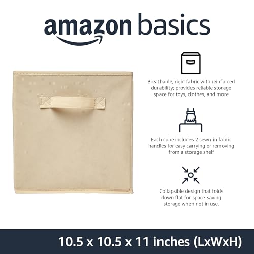 Amazon Basics Collapsible Fabric Storage Cubes, Beige - Image 2