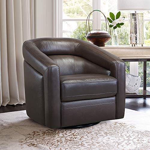 Armen Living Espresso Contemporary Leather Swivel Accent Chair - Image 2