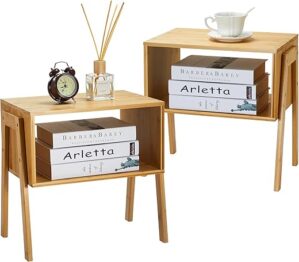 Pipishell Bamboo Stackable End Tables, Set of 2