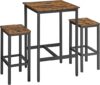 VASAGLE Bar Table Set With 2 Stools, Rustic Brown