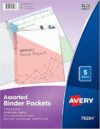 AVERY Binder Pockets, Assorted Colors, 5 Slash Jackets (75254)