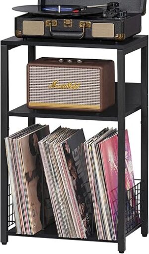 LELELINKY Black End Table With Storage Shelf