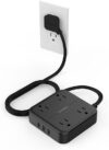 TESSAN Black Flat Plug Power Strip, 3 USB Ports
