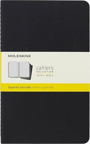 Moleskine Cahier Journal, Large Squared, Black, Set of 3