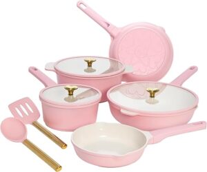 Paris Hilton Ceramic Nonstick Cookware Set, Gold Knobs