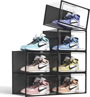 SEE SPRING Clear Plastic Stackable Shoe Organizer, X-Large